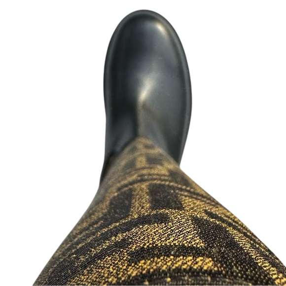 Fendi Filo FF Monogram Canvas and Leather Knee High Boots Black Brown Size 12 - Picture 7 of 16